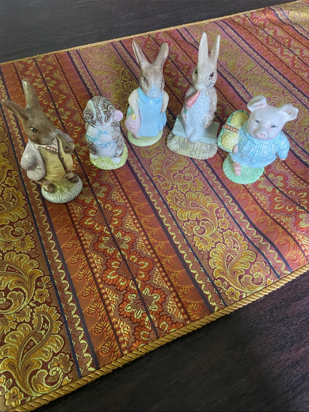 Hand-Painted Ceramic Bunny & Pig Figurine Set - Pastel Multi